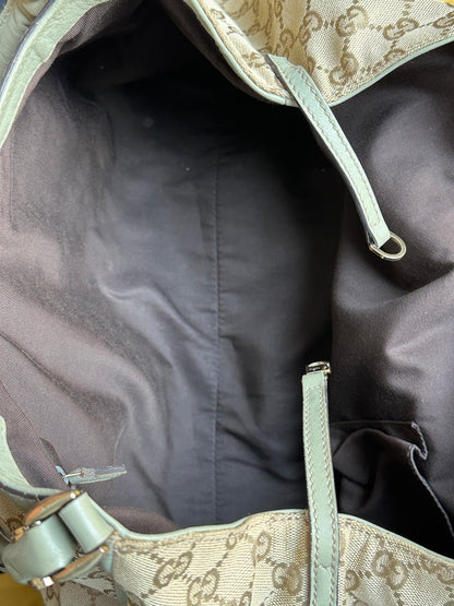 Gucci GG Canvas Abbey D-Ring Shoulder Bag Hobo Tote - Pistachio Green