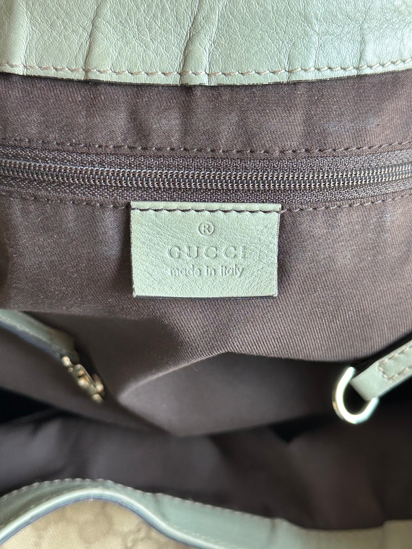 Gucci GG Canvas Abbey D-Ring Shoulder Bag Hobo Tote - Pistachio Green