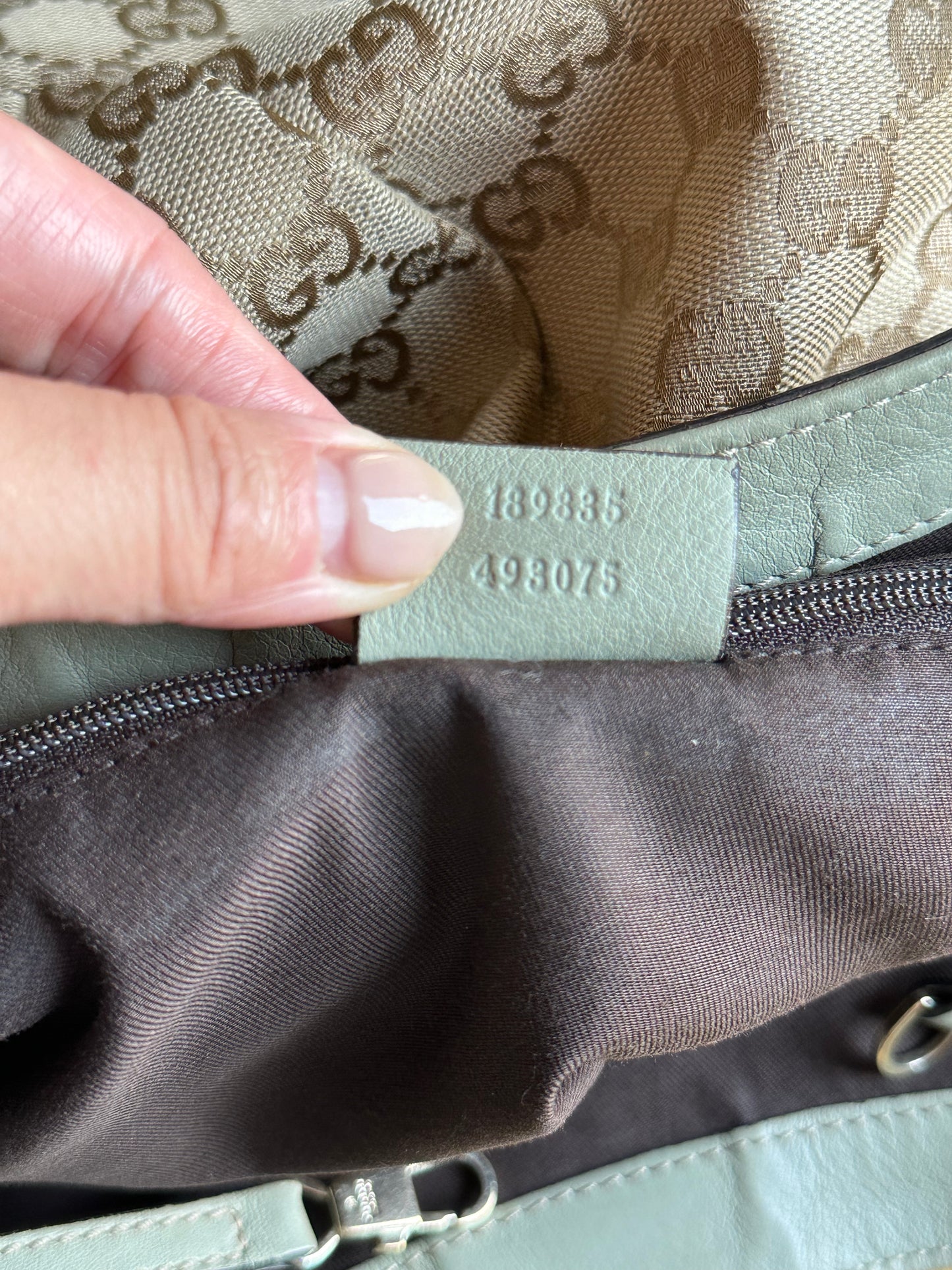 Gucci GG Canvas Abbey D-Ring Shoulder Bag Hobo Tote - Pistachio Green