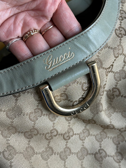 Gucci GG Canvas Abbey D-Ring Shoulder Bag Hobo Tote - Pistachio Green