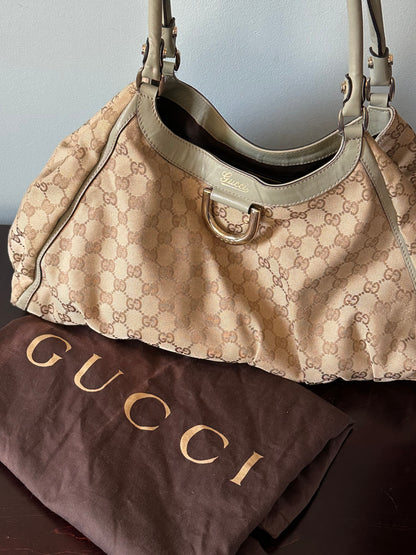 Gucci GG Canvas Abbey D-Ring Shoulder Bag Hobo Tote - Pistachio Green