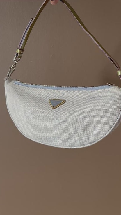 PRADA Rare Light Denim Canvas Crescent Shoulder Bag