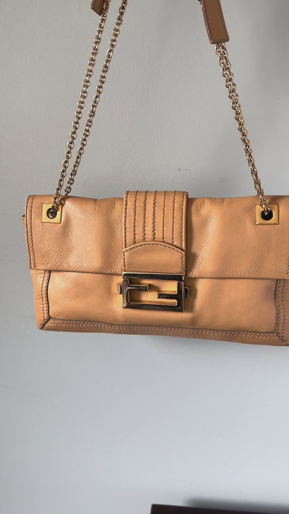 Fendi Lambskin Sand Beige Baguette Convertible Bag