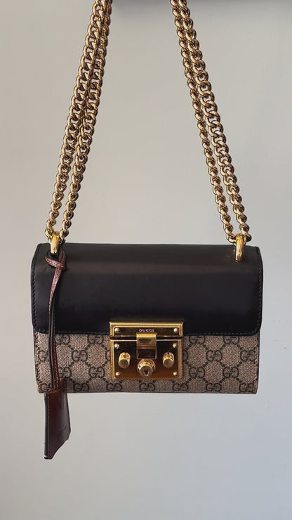 Gucci Small GG Supreme Black Padlock Shoulder Crossbody Bag