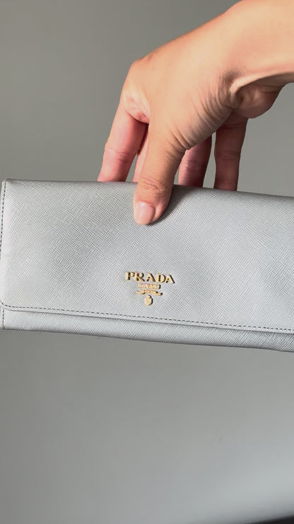 Prada Baby Blue Saffiano Continental Wallet with Chain